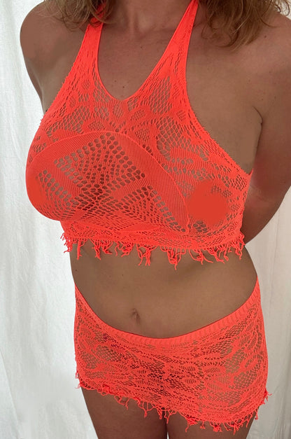 Neon Orange Lace Set